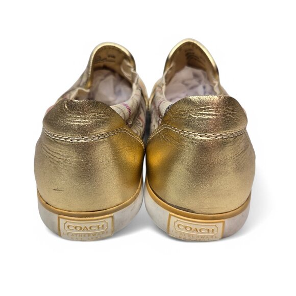 Coach Beale Poppy Plaid Slip On Sneakers Women's Metallic Gold Cap Toe 5.5 - Picture 4 of 11